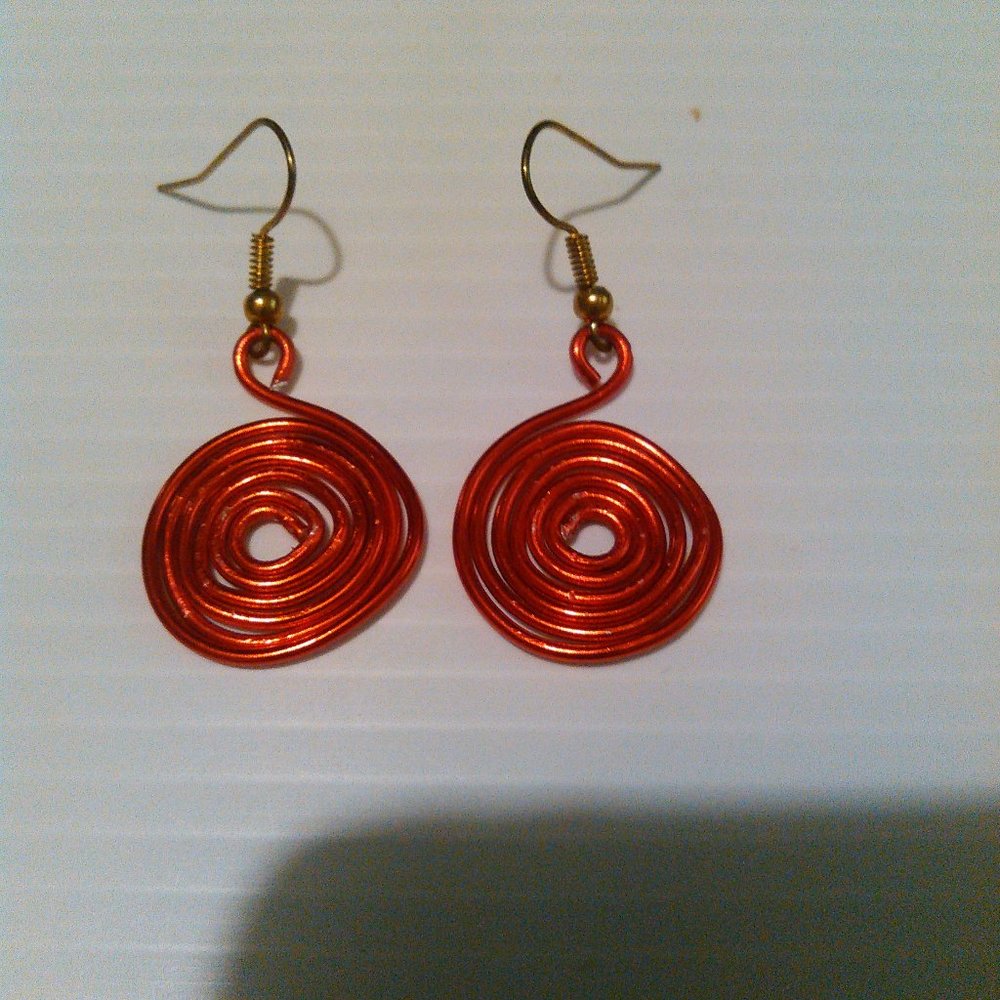 Women's Handmade Red Spiral Earrings